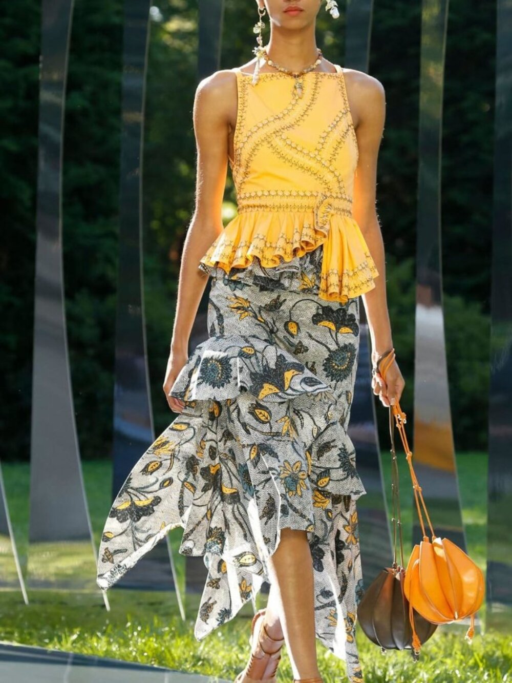 Ulla Johnson Yellow Embellished Ruffle Peplum Tank